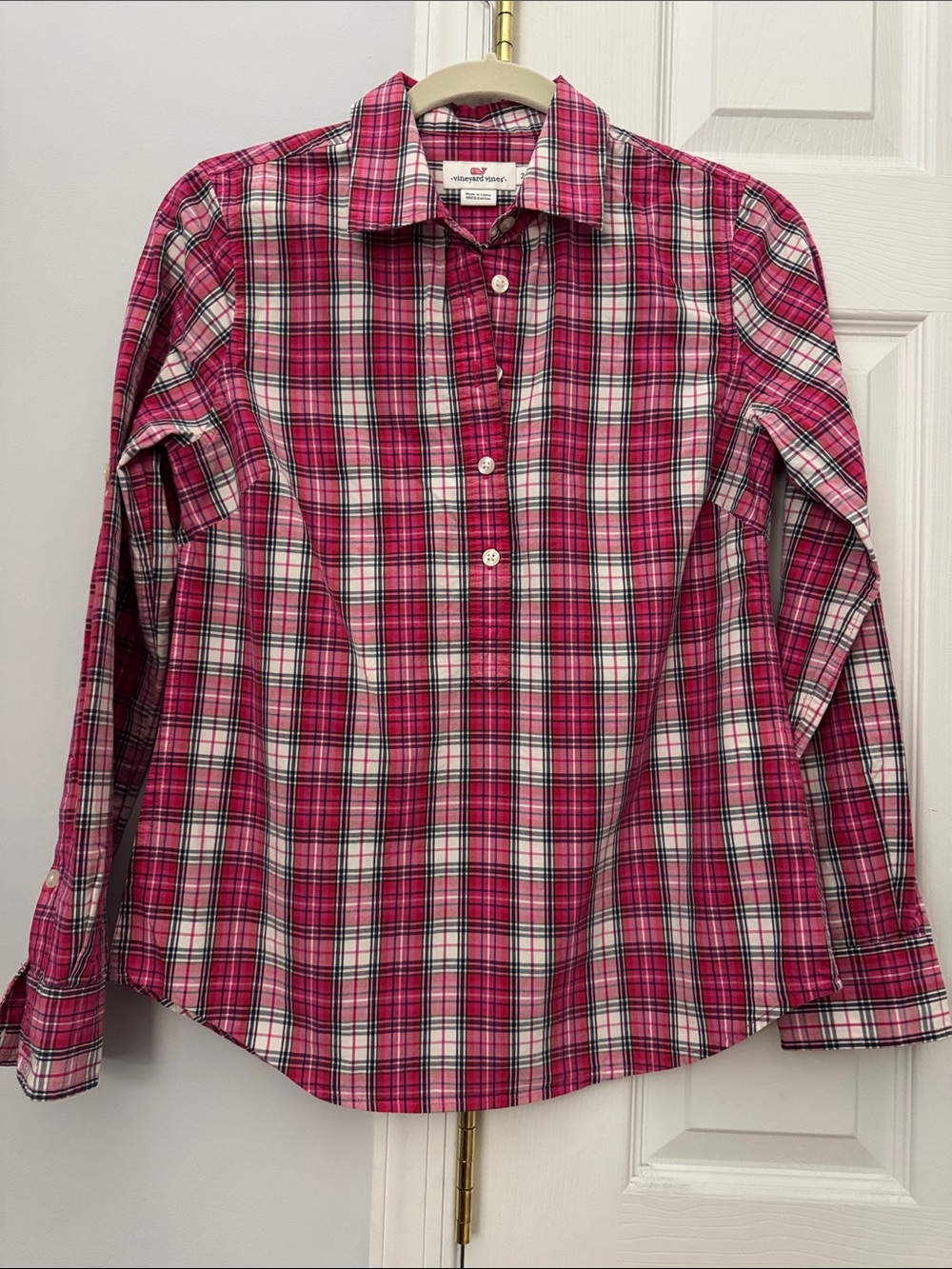 Vineyard Vines Girls Pink Plaid Button-Down Shirt